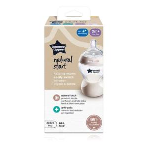 TOMMEE TIPPEE NATURAL START BIBERON 0 MOIS+ 260 ML DEBIT LENT BLANC